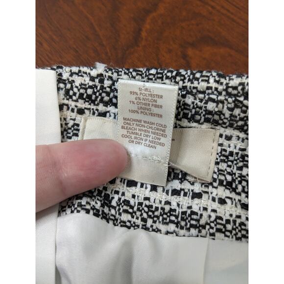 Ann Taylor Loft Outlet Tweed A-Line Skirt 6P Petite Fringe Black White Lined Zip - Picture 4 of 10
